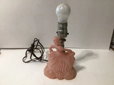 Vintage Art Deco Style Dancing Lady Boudoir Pink Glass Table Lamp, Works
