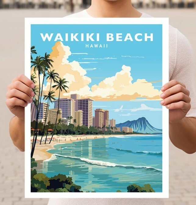 Waikiki Beach Hawaii Oahu Travel Wall Art Poster Print