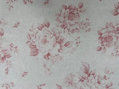 FRANK THOMAS INTERIORS Verblasste Rosen Stoff Leinen rosa beige Vorhang Rollo Polster 280 cm breit