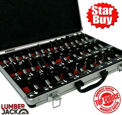 Router Bit Set 35pc 1/2" Shank TCT Tungsten Carbide Cutters in Aluminium Case