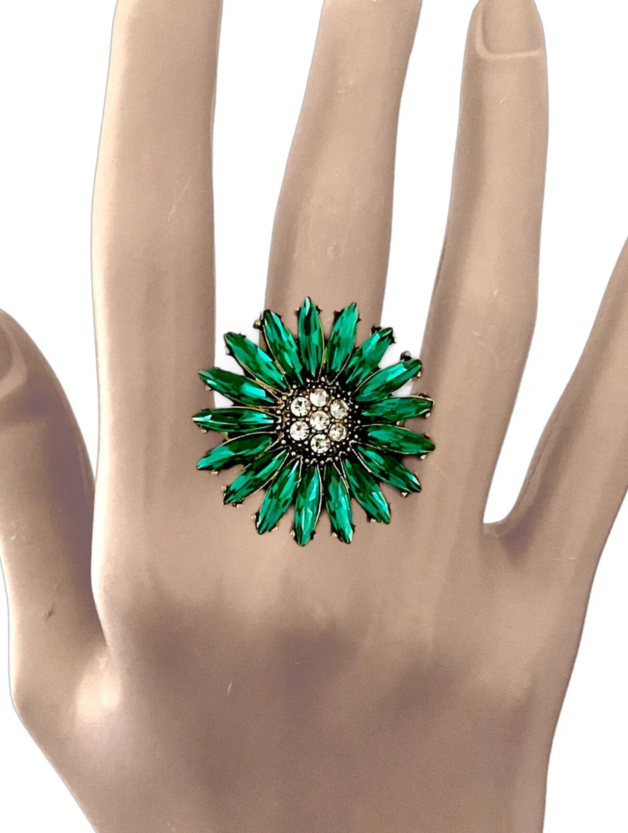 Forest Green Rhinestones Cluster Cocktail Ring Casual Everyday Costume  Jewelry