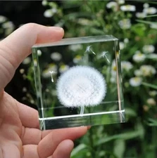 60MM Crystal cube 3D Laser Engraved Plant Glass Dandelion Home Decor
