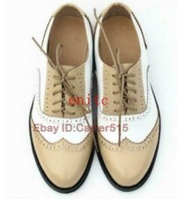 Ladies Lace up Shoes Women Genuine Leather Oxford Flats Wing Tip Brogue Shoes