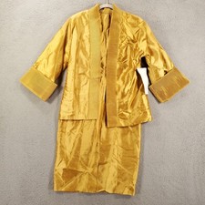 New Ashro Dress And Jacket Set Womens 8 Gold Yellow 2 Piece Outfit Satin NWT