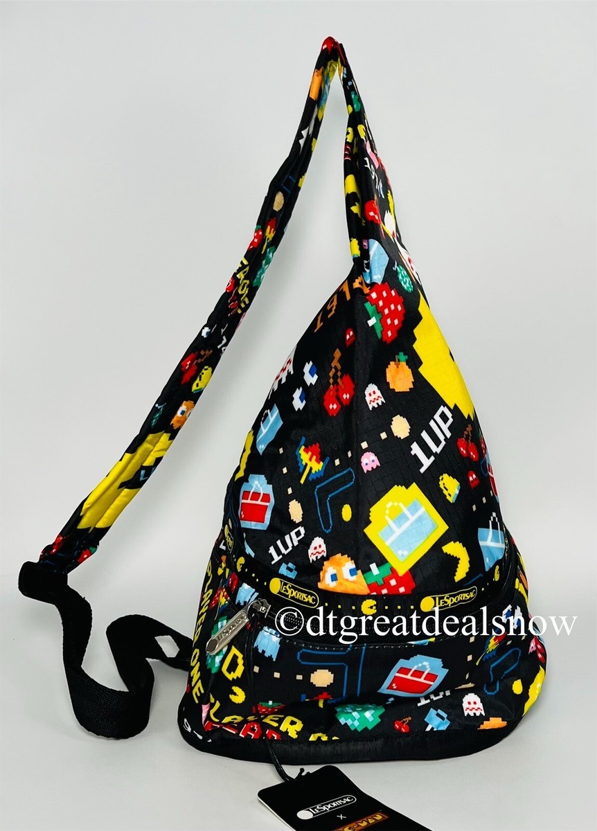 M✖️M✖️M LET'S ENJOY” BAG LeSportsac Sling Bag in Pac-Man 1974 Warp Maze Travel Black