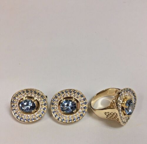 Blue Topaz, CZ Ring and Earrings Set 18k - image 1
