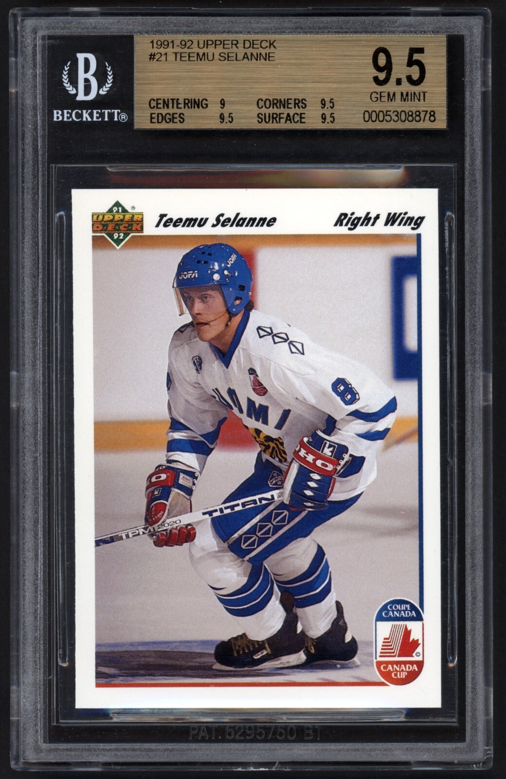 1991-92 UPPER DECK #21 TEEMU SELANNE ROOKIE CARD BGS 9.5 GEM MINT!
