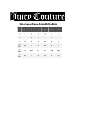 juicy couture pants size chart