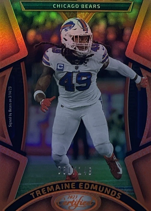 Tremaine Edmunds PSA 9 - 2023 Panini Certified ‘Mirror Orange’ /149 Bills, Bears - Image 4 of 4