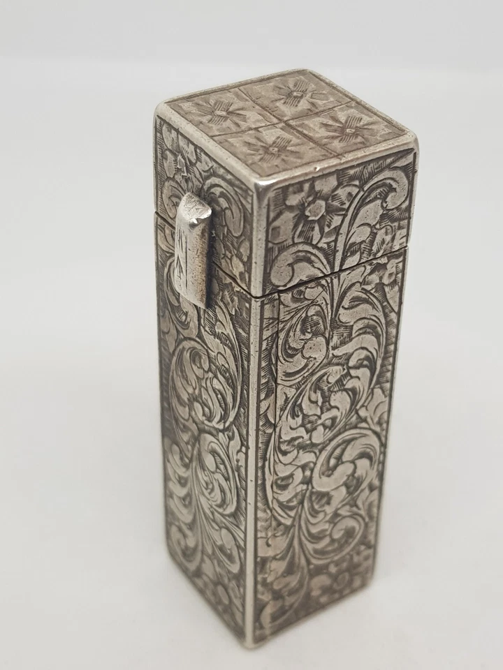 Ancien tube étui à Rouge à Lèvres et miroir en Argent Massif poinçonné . - Photo 2/4