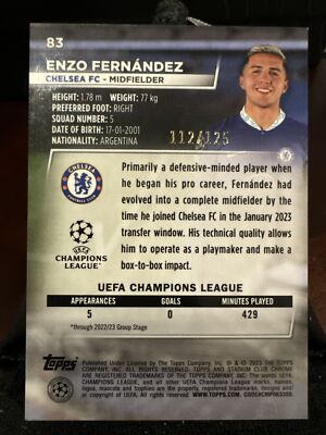 Enzo Fernandez 2022-23 Topps Stadium Club Chrome /125 RC | eBay