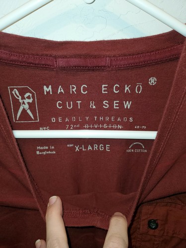 Marc Ecko Cut & Sew Pocket V Neck Shirt Gr. XL Rot Bergandy Kurzarm - Bild 3 von 12
