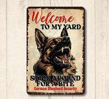 German Shepherd Welcome Yard House Sign funny dog GSD metal warning security tin