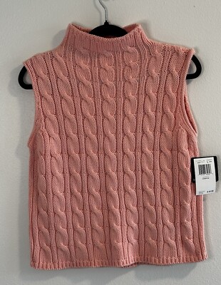Jeanne Pierre Pink Cable Knit Sweater Top Sleeveless Size Large