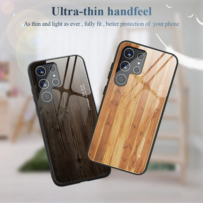 Wood Pattern Glass Phone Case for Samsung S24 Ultra S23 FE S22 A54 A53 A14