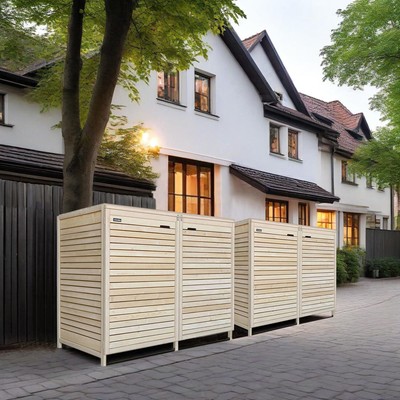 Mülltonnenverkleidung aus Holz für 4 Tonnen bis 120 Liter in natur Mod.ADRIA24