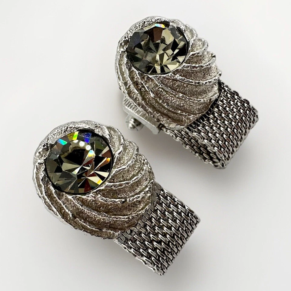 "Gemelos Swank vintage MCM retro gris audaz estrás tono plata 1,25 x,75""" Foto 2 de 4