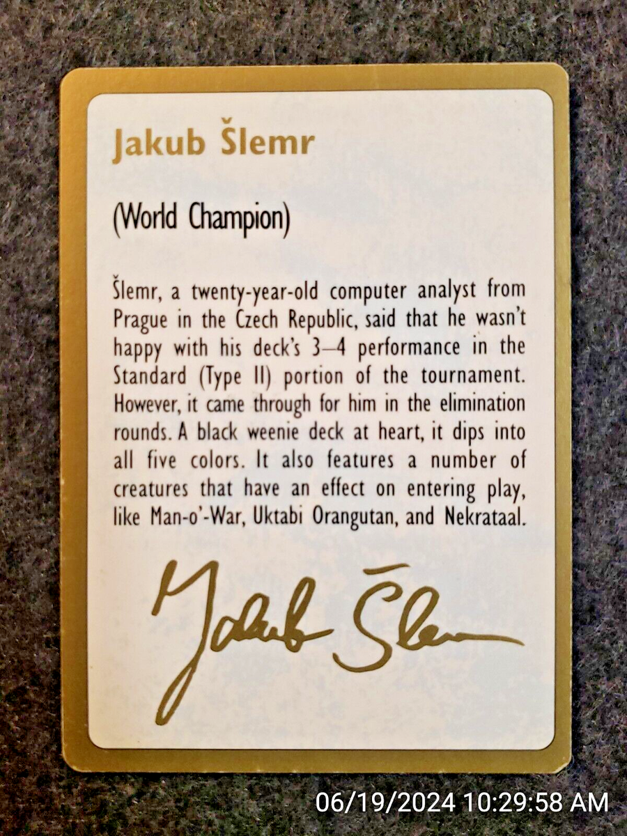 mtg all world champion cards Amazon.com: Magic The Gathering 1997 World Championship Seattle Deck: Jakub  Slemr : Toys & Games main image 1