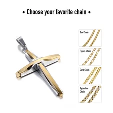 Men Women Cross Pendant Necklace Stainless Steel Silver&Gold Plated Multi Chain