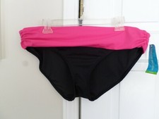 Tropical Escape Size 16 Black Pink Water Color Rouched Bikini Bottom NWT