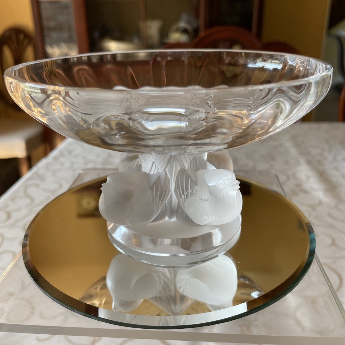 Lalique Signed Bowl Sparrow Pedestal Candy Dish Style # 11051 | eBay