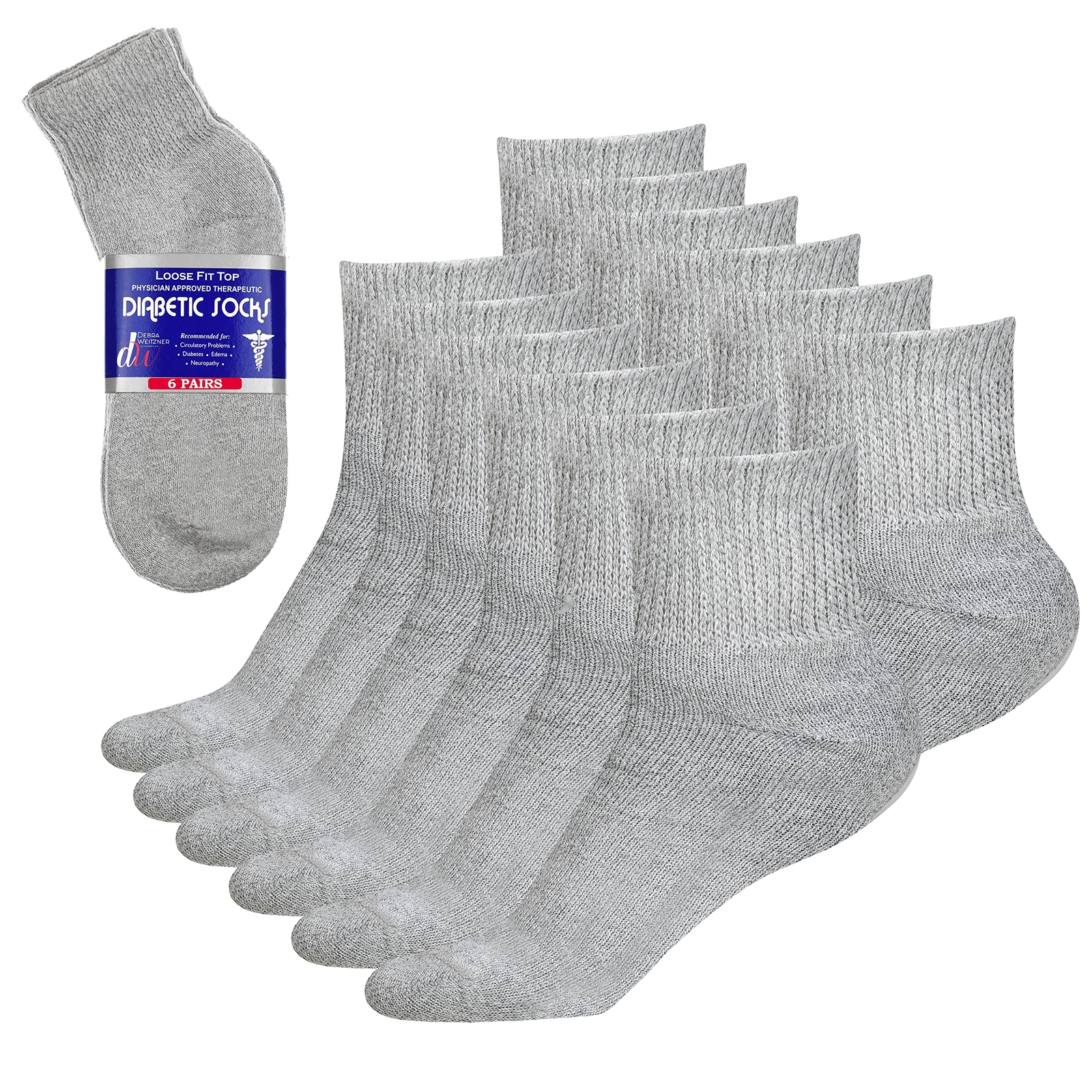 Diabetic Ankle Socks Mens Womens Non-binding Socks Loose Fit Grey 6 Pairs-image