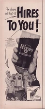 Print Ad Hires Root Beer 1952 Fountain Bottle Half-Page Magazine 5"x12"