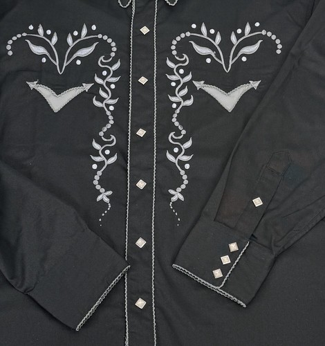 Panhandle Slim Western Shirt Mens L Black Embroidered Pearl Snap - Picture 3 of 9