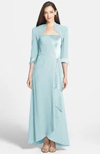 Daymor Couture 2006 Embellished Satin Back Crepe Dress & Jacket Sz 18 Blue