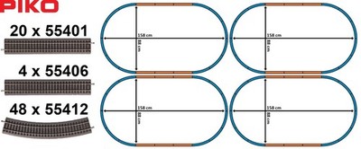 Piko H0 A-Gleis Set mit Bettung 72-teilig - NEU