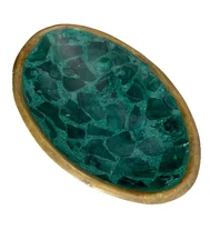 Vintage Malachite Green Trinket Dish Bowl Vide Poche 4”x5” Genuine Stone Gilt