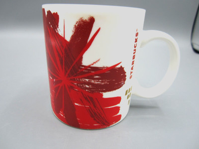 Starbucks White Red Paint Strokes Starburst Tall Tea Coffee Mug 12 oz 2014 (88)