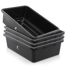 4-Pk Commercial Bus Box/Utility Tub - Plastic Storage Bin Dish Basin, 32L Blk