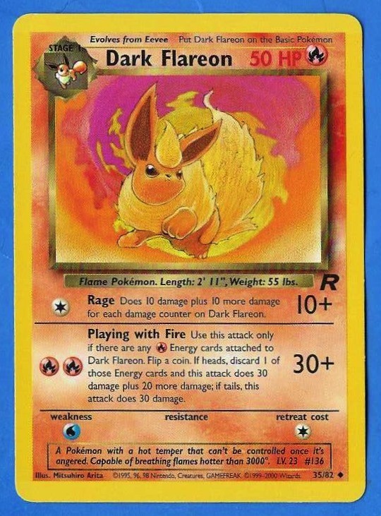 2000 Wizards Pokémon Team Rocket Unlimited Dark Flareon 35/82 Non Holo NM-MN