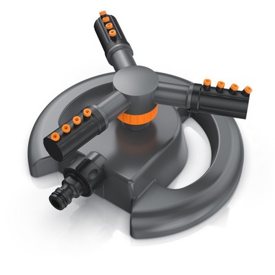 Brandson Garten Rasensprenger, 3 Arme, runder Sockel, orange/grau
