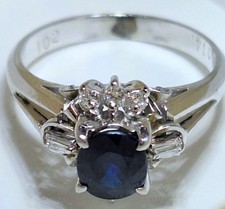 Platinum Oval Sapphire & Diamond Ring - Platinum Sapphire Ring - Size 5