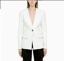 Women White Lambskin Leather Handmade Blazer Designer Party Stylish Formal Fit