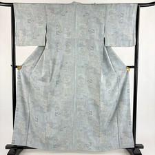 JAPANESE KIMONO FINE PATTERN BLUE-GRAY 160.5cm 5 ft 3 in PURE SILK FF9569