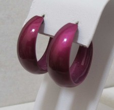 Vibrant Red-Violet Enamel 1  Tapered Hoop Earrings Post Pierced