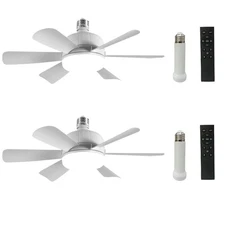 2Pack Socket Fan Light, LED Socket Ceiling Fans with Lights and Remote, 18 In...