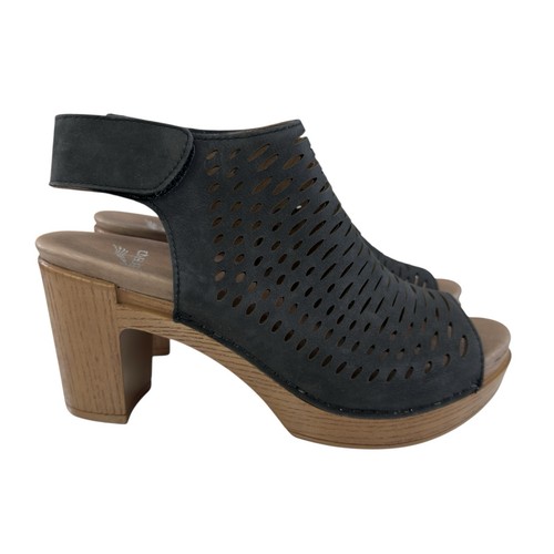 Dansko Danae Black Leather Perforated Open Toe Block Heel Sandal Size 6.5-7 - Picture 2 of 17