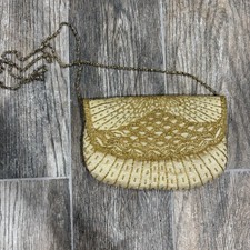 Vintage La Regale Beaded Gold Evening Purse Bag Clutch Elegant