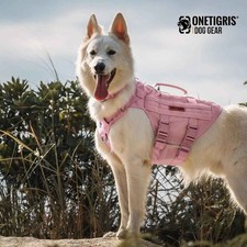 Tactical No-Pull Dog Harness Breathable Mesh MOLLE Vest, Dual Handles