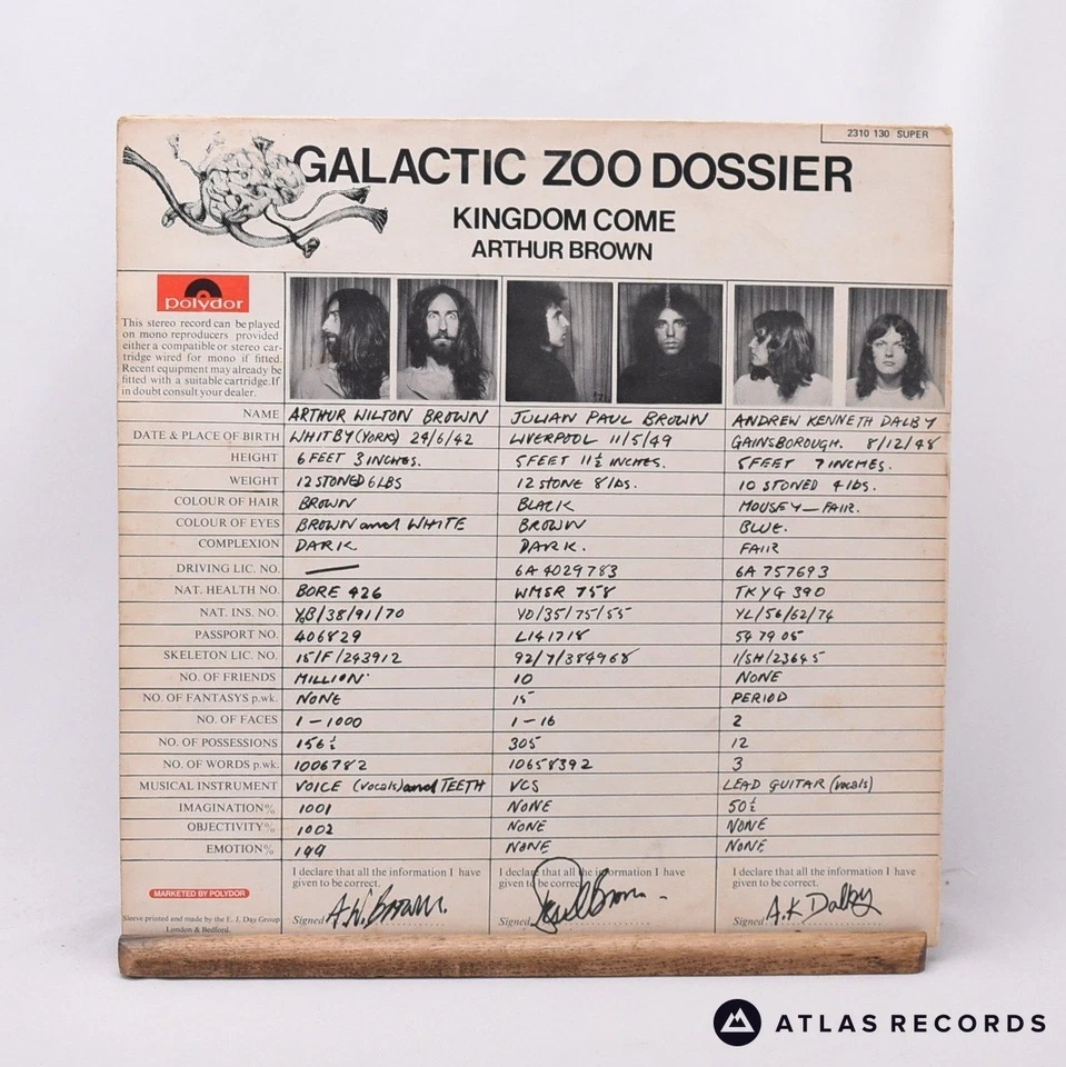 Arthur Brown's Kingdom Come Galactic Zoo Dossier LP Album Vinyl Record - VG+/VG+ - Image 4 of 4