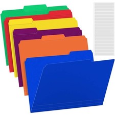 Plastic File Folders 6 Pack with Sticky Labels Heavy Duty Letter Size Colored