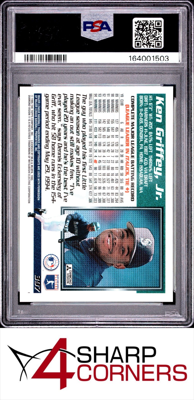 1995 TOPPS #397 KEN GRIFFEY JR. MARINERS HOF PSA 9 view 2
