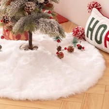 Plush Christmas Tree Skirt Large 120cm Tree Base Cover – White
