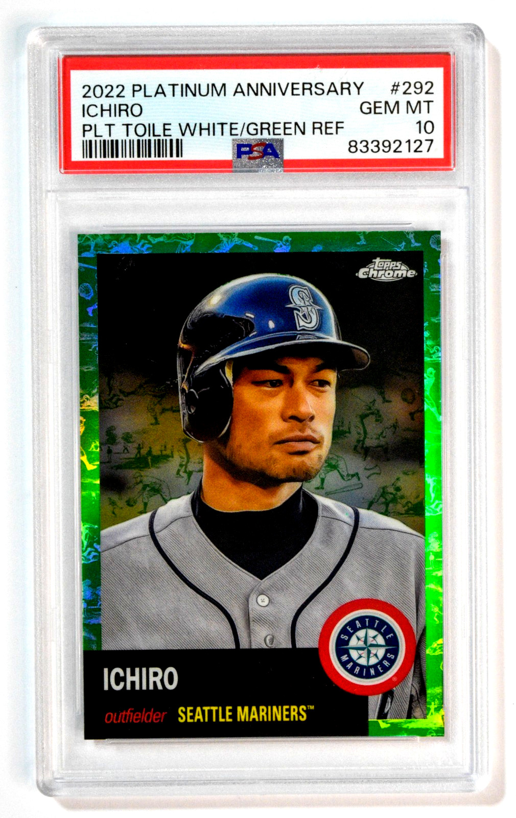 2022 Platinum Anniversary #292 Ichiro Toile White Green Refractor /99 PSA 10 view 1