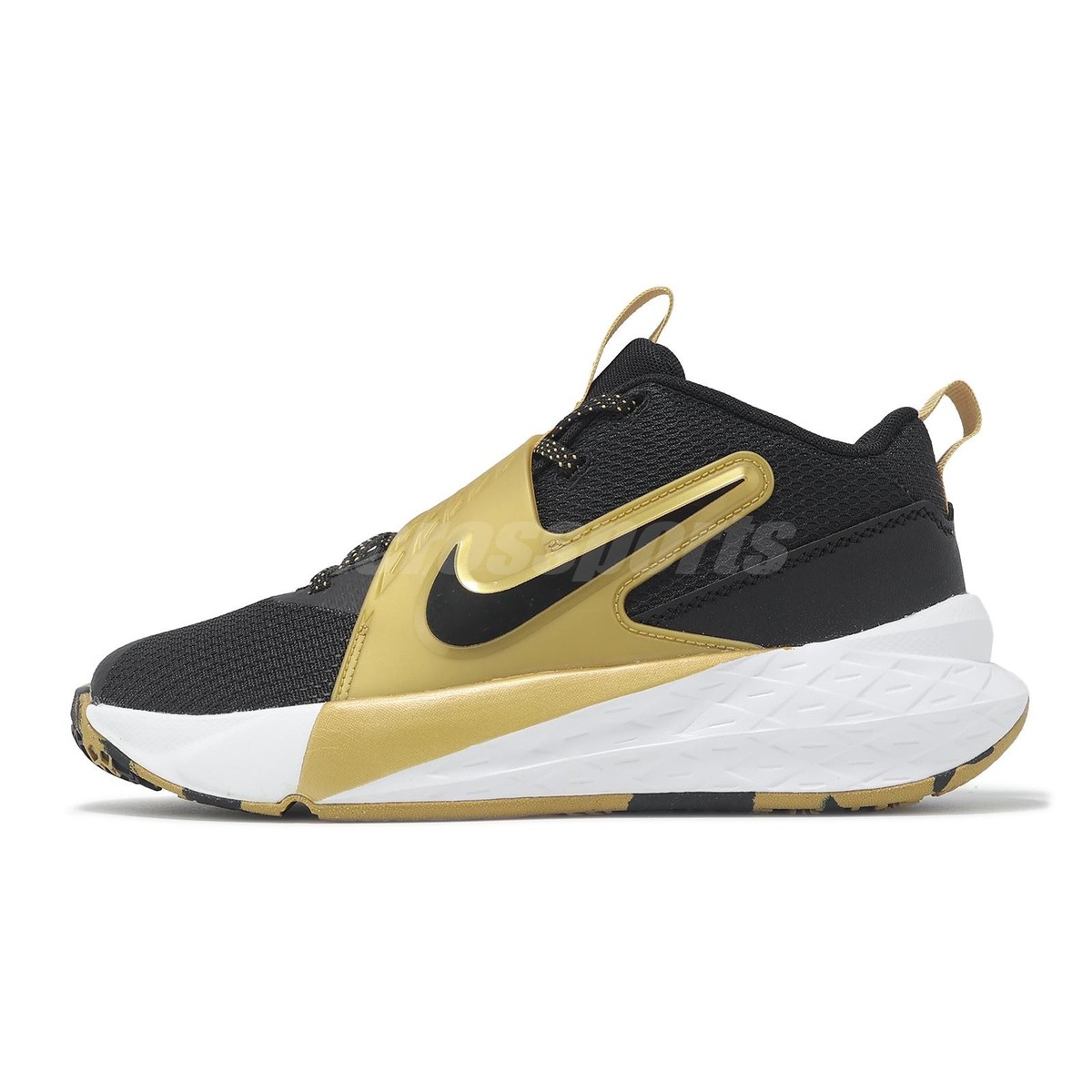 Nike Team Hustle D 12 GS Black Metallic Gold Kids Youth Basketball