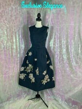 Oscar De La Renta Navy Floral Sequin Embroidered Faille Dress Sz 8 AUTH NWT